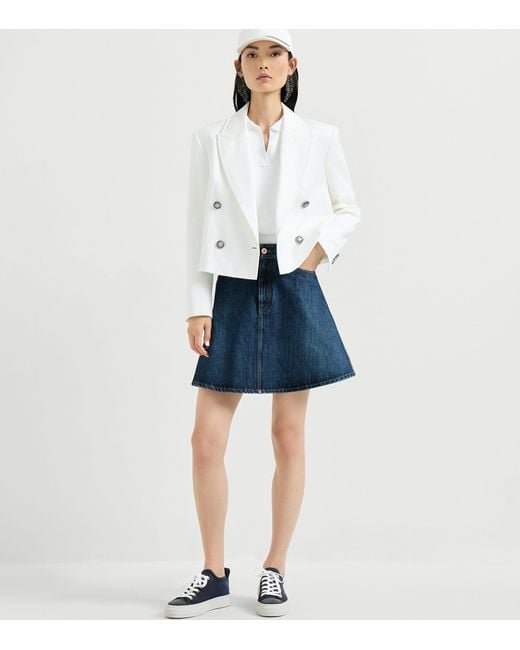 Brunello Cucinelli White Cotton-Paper Yarn Cropped Blazer