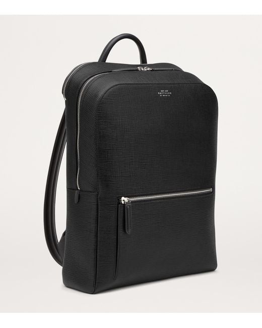 Smythson Black Grained Leather Panama Backpack for men