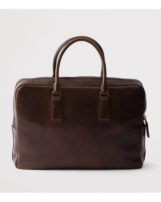 Prada Brown Leather Logo Briefcase for men