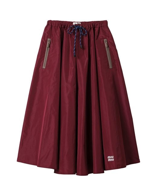 Miu Miu Red Technical Drawstring Midi Skirt