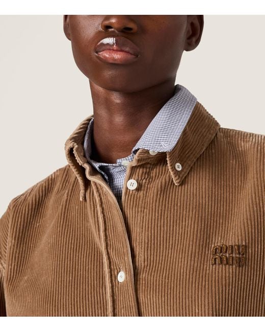 Miu Miu Brown Corduroy Suede-Trim Shirt