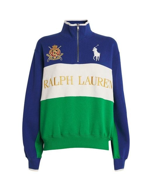 Polo Ralph Lauren Green Panelled Logo Fleece Sweatshirt