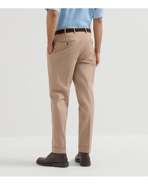 Brunello Cucinelli Natural Pima Cotton Comfort Gabardine Trousers for men