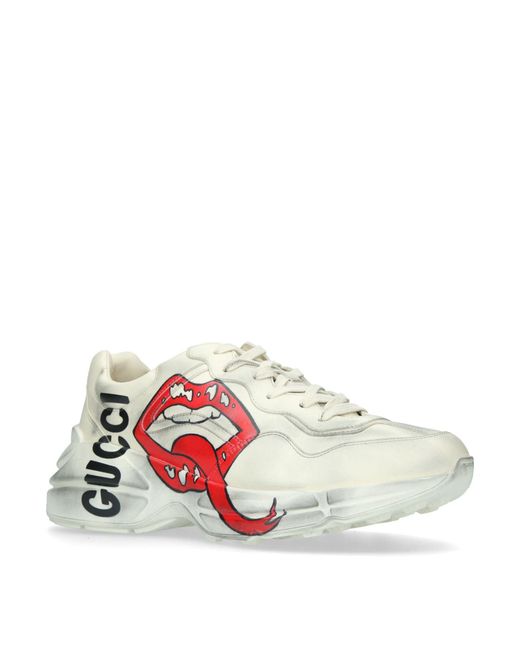 rhyton gucci print leather trainer
