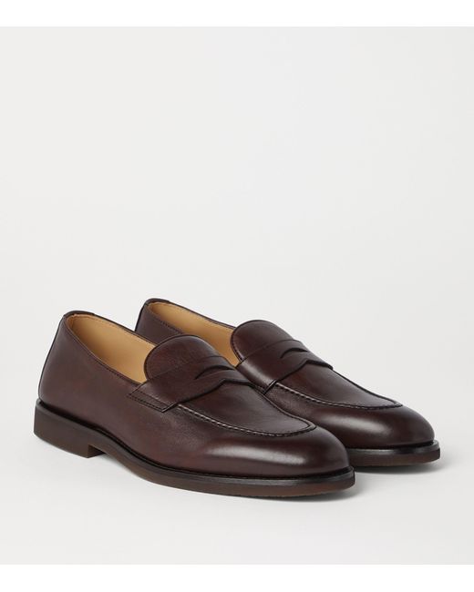 Brunello Cucinelli Brown Leather Penny Loafers for men