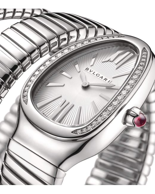 BVLGARI Gray Stainless Steel And Diamond Serpenti Tubogas Watch