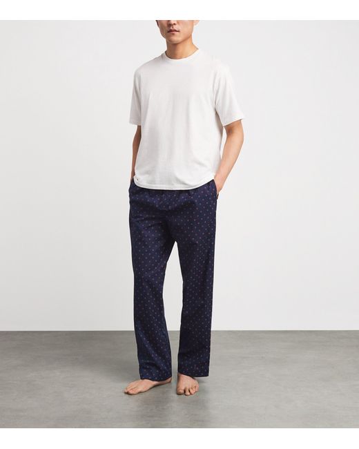 Derek Rose Blue Cotton Nelson Lounge Trousers for men