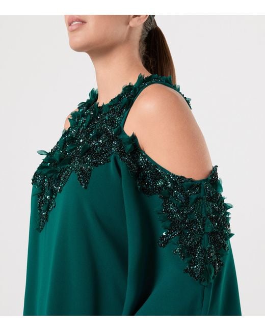 Marina Rinaldi Green X Tony Ward Embellished Cold-Shoulder Maxi Dress