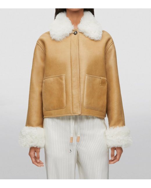 Loewe Natural Shearling-Trim Leather Jacket