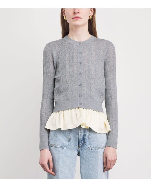 Sandro Gray Wool Pointelle-Knit Cardigan