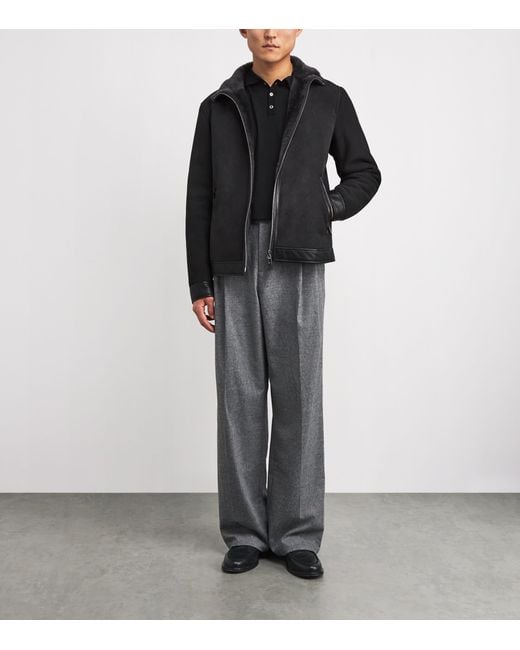 Pal Zileri Black Suede Shearling Bomber Jacket for men