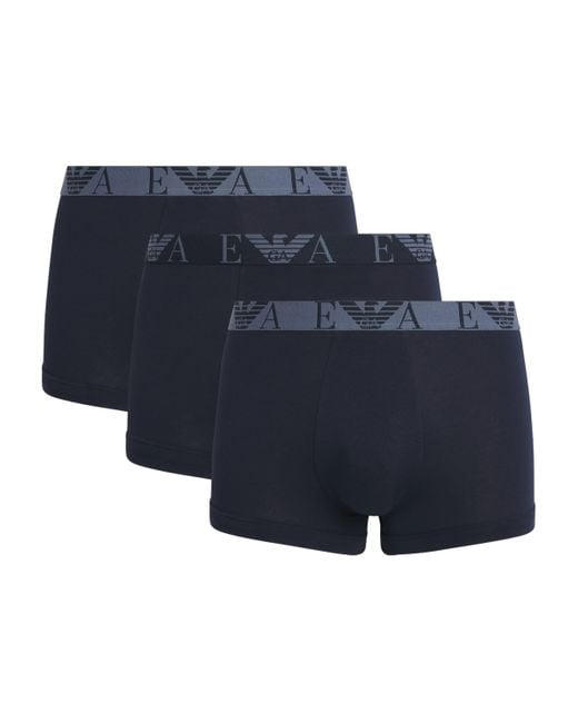 Emporio Armani Blue Stretch-Cotton Bold Monogram Logo Trunks for men