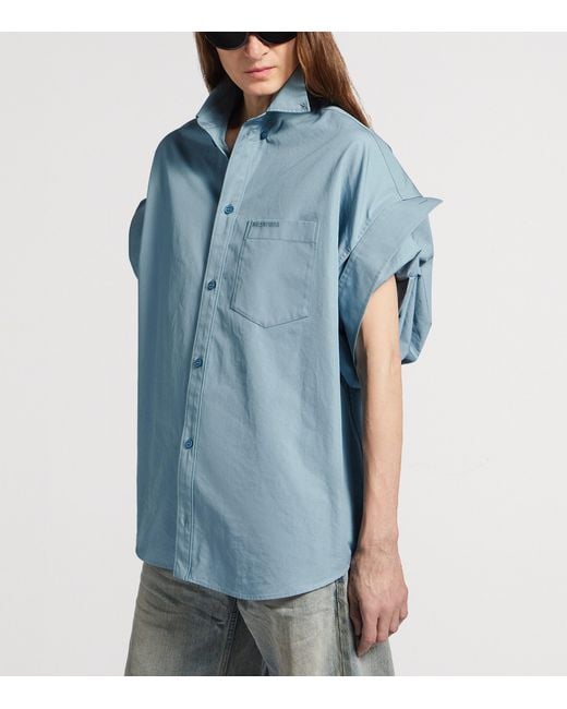 Balenciaga Blue Cotton Tucked Sleeve Shirt