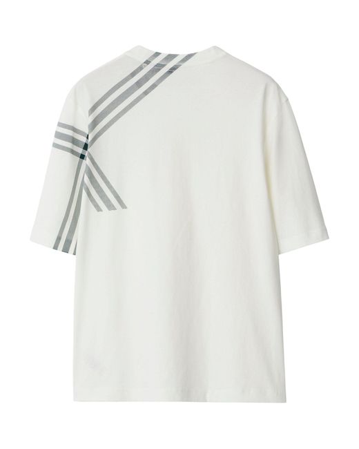 Burberry White Check Sleeve Cotton T-shirt for men