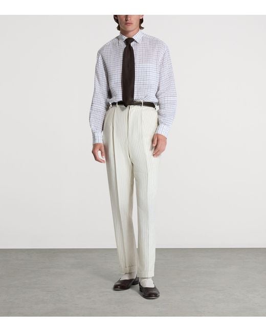 Dunhill White Pinstripe Straight Trousers for men