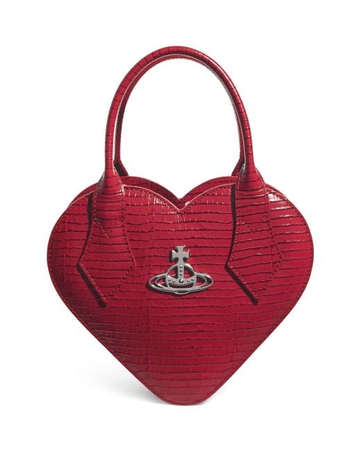 Vivienne Westwood Red Croc-Embossed Leather Josephine Heart Cross-Body Bag