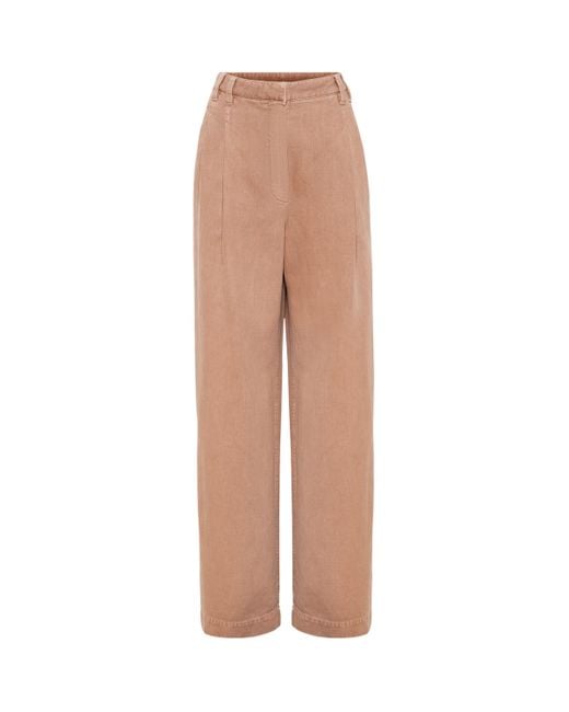 Brunello Cucinelli Natural Garment-Dyed Wide-Leg Jeans