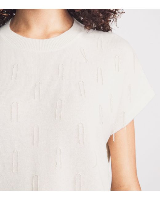 Fabiana Filippi White Wool-Silk-Cashmere Embellished T-Shirt