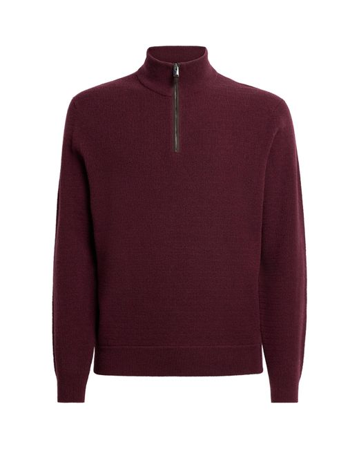 Canali Red Virgin Wool-Cashmere Quarter-Zip Sweater for men