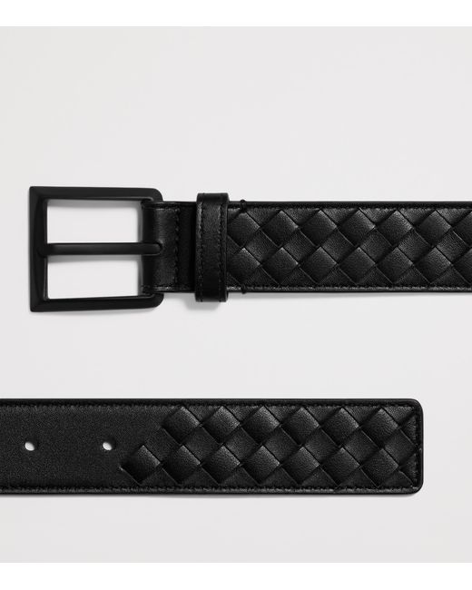 Bottega Veneta Black Leather Intrecciato Piccolo Belt for men