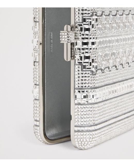 Judith Leiber White Crystal Lattice Slim Slide Clutch Bag