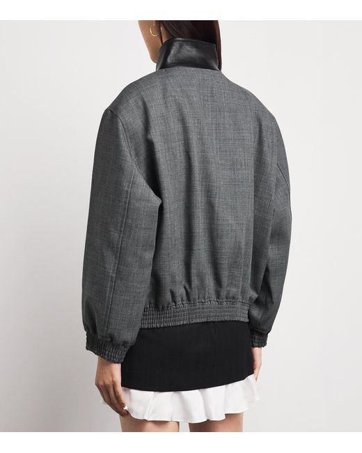Sandro Gray Wool Leather-Trim Bomber Jacket