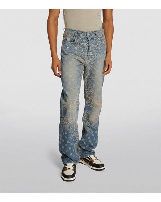 Amiri Blue Embroidered Straight Jeans for men