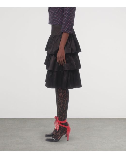 Valentino Black Satin Tiered Midi Skirt