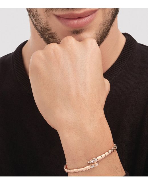 BVLGARI White Medium Rose And Diamond Serpenti Viper Bracelet