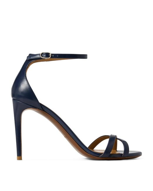Ralph Lauren Blue Calf Leather Perrin Heeled Sandals 95