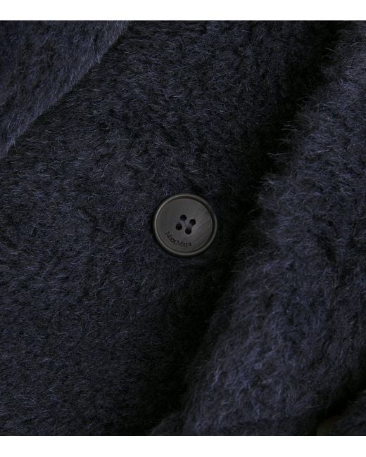 Max Mara Blue Alpaca-Blend Long Teddy Coat