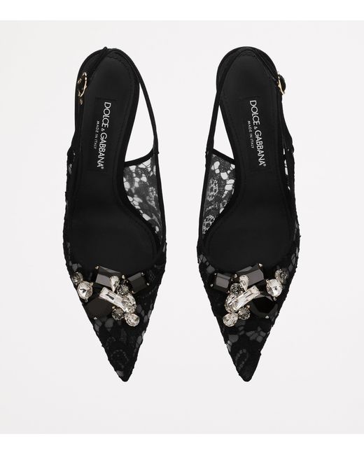 Dolce & Gabbana Black Lace Embellished Slingback Pumps 90