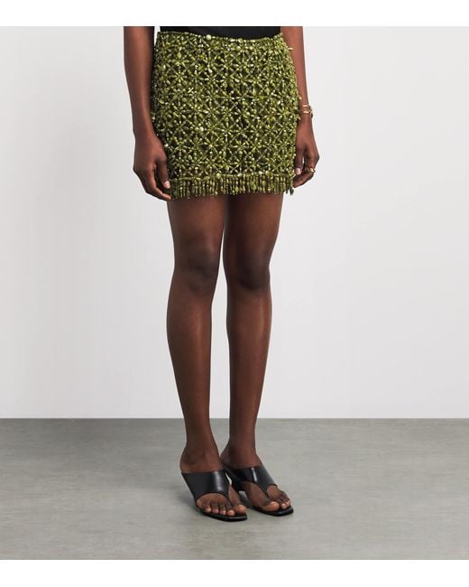 Cult Gaia Green Silk Embellished Idalia Mini Skirt