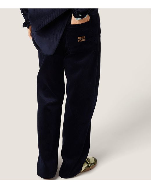 Miu Miu Blue Corduroy Wide-Leg Trousers