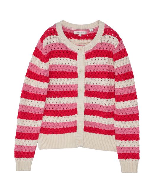 Chinti & Parker Red Crochet Striped Cardigan