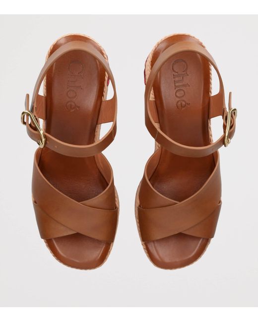 Chloé Brown Leather Sand Wedge Espadrilles 105