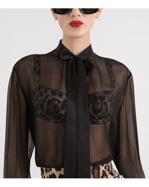 Dolce & Gabbana Black Silk Pussy Bow Blouse