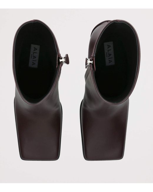 Alaïa Brown Leather Square-Toe Ankle Boots 90