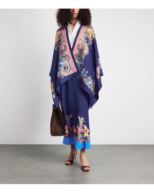 Etro Blue Silk Floral Paisley Print Maxi Skirt