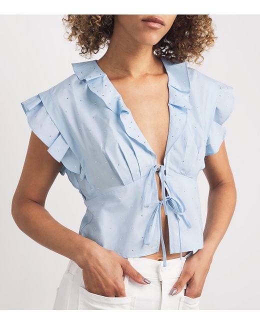 Sandro Blue Cotton Crystal Crop Top
