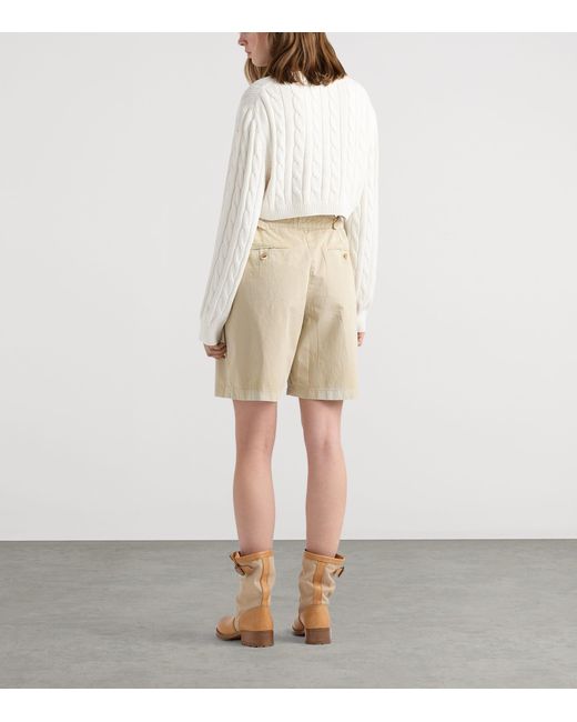 Prada White Cotton Cable-Knit Logo Sweater