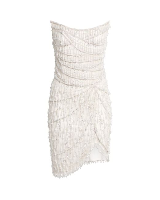 Pamella Roland White Beaded Strapless Mini Dress