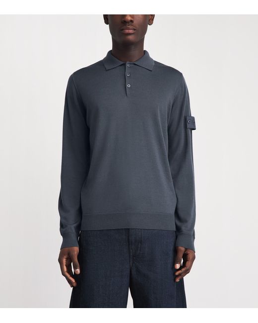Stone Island Blue Virgin Wool Ghost Polo Sweater for men