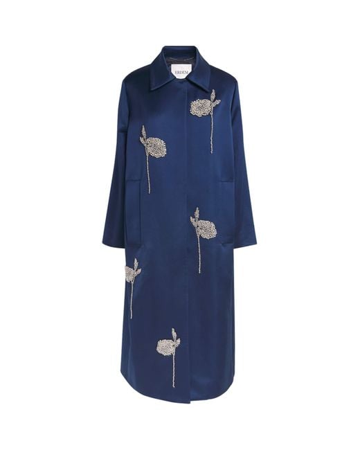 Erdem Blue Embroidered Satin Coat