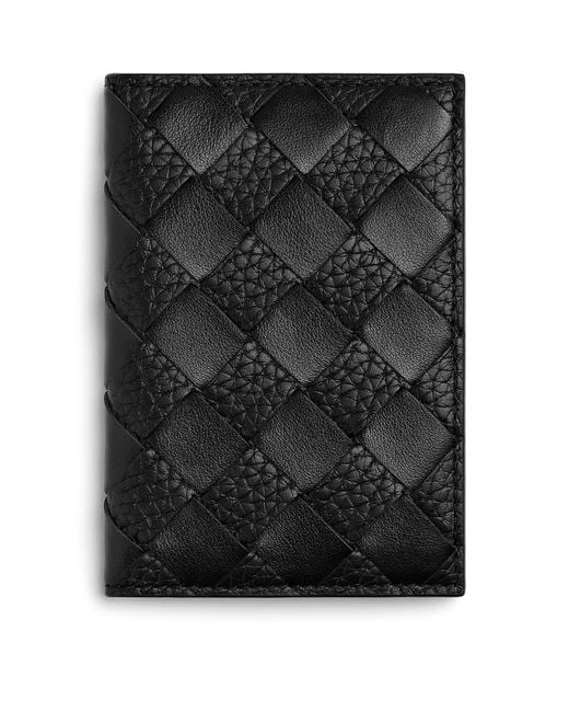 Bottega Veneta Black Leather Intrecciato Flap Card Case for men