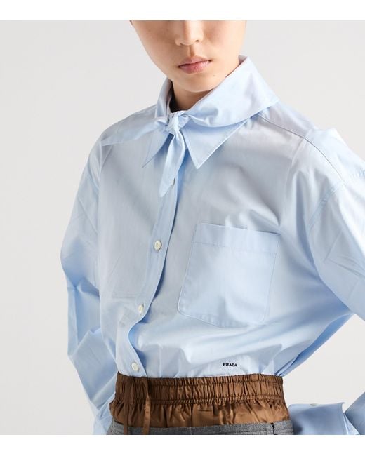 Prada Blue Cotton Pussybow Shirt
