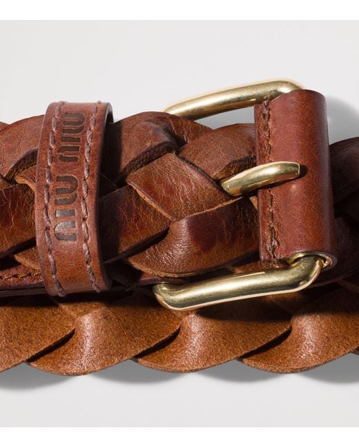 Miu Miu Brown Calfskin Woven Belt