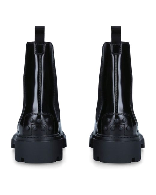 Tod's Black Leather Gomma Pesante Chelsea Boots