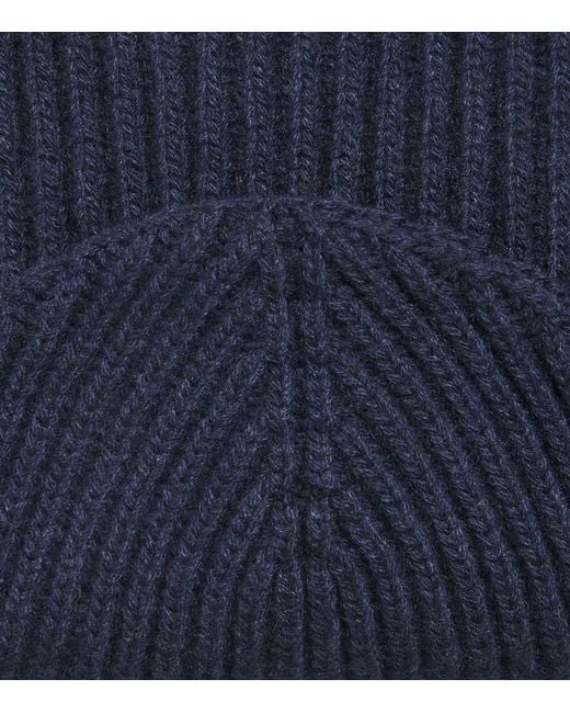 Johnstons Blue Cashmere Ribbed Beanie for men