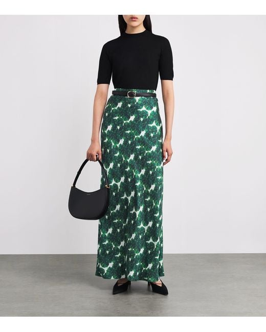 Max Mara Green Silk Printed Maxi Skirt